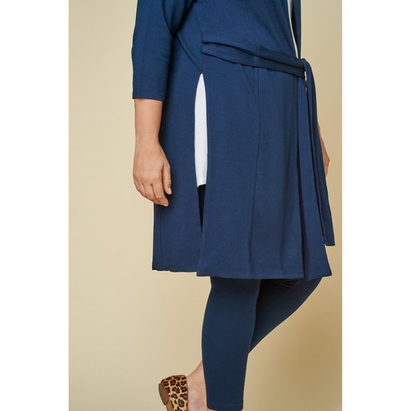 Seek No Further Plus Size- 3X Ponte Open Front Long Cardigan-Navy Nights - Picture 5 of 7